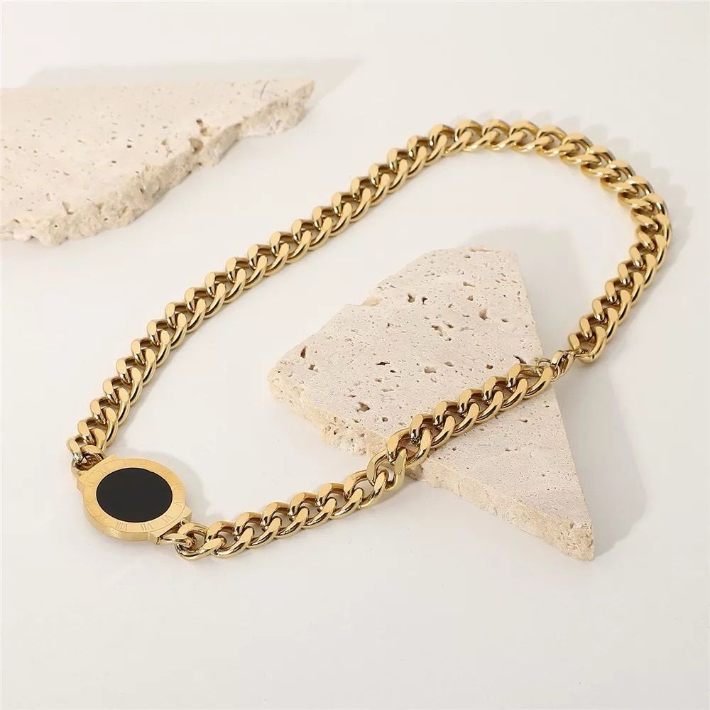 Gold Plated Stainless Steel Double Sided Roman Numerals Necklace - Picture 2 of 7